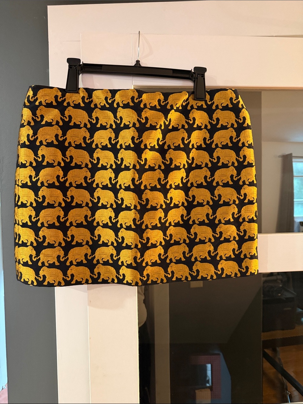 J. Crew Black Mini Skirt with Gold Elephant Jacquard